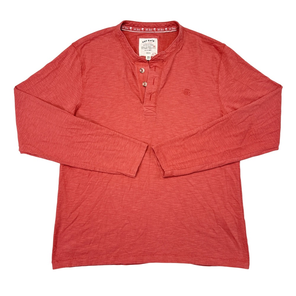 Fat Face Henley Shirt Mens Size Medium Red Long Sleeve Casual Basics Menswear